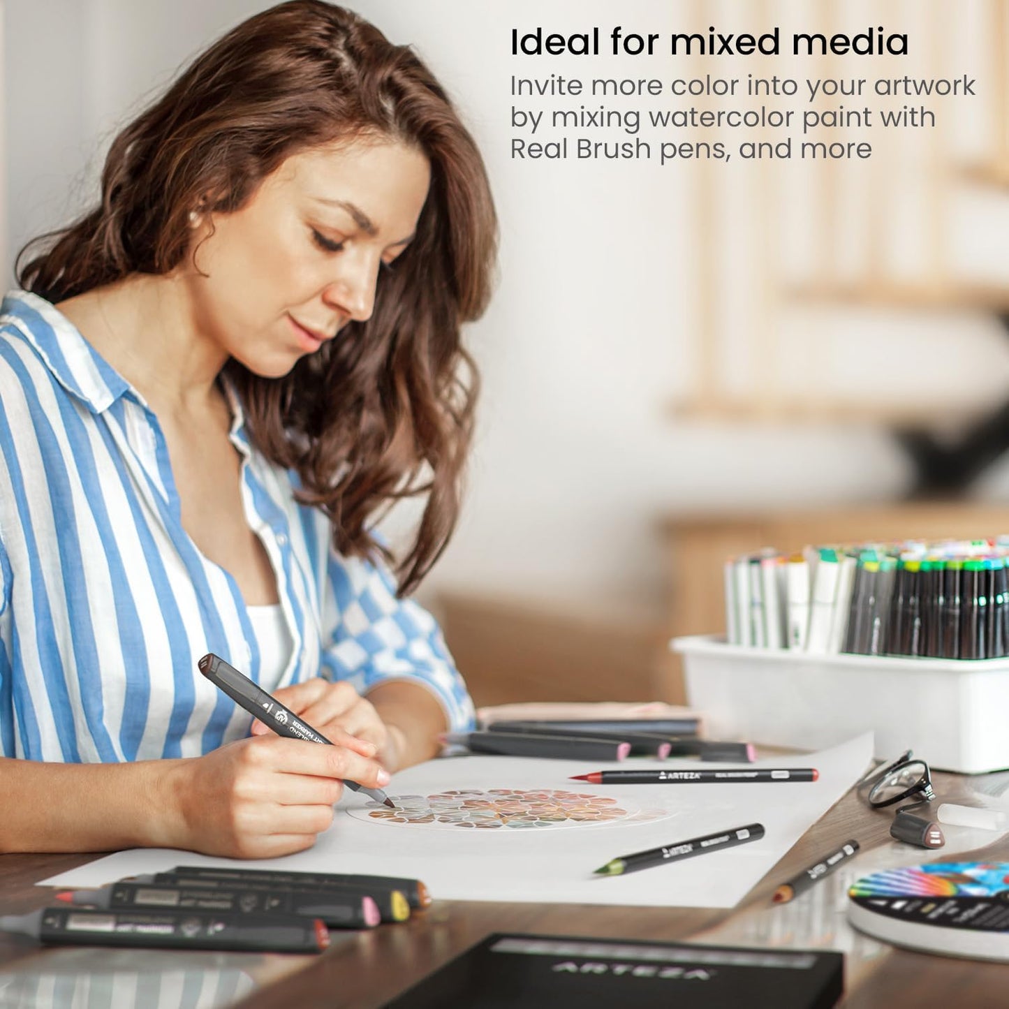 ARTEZA Watercolor Paper, 20 Sheets, 7 Inch Diameter Round Paper Pads, 140lb/300gsm, 100% Cotton, Cold Press, Acid Free Art Paper