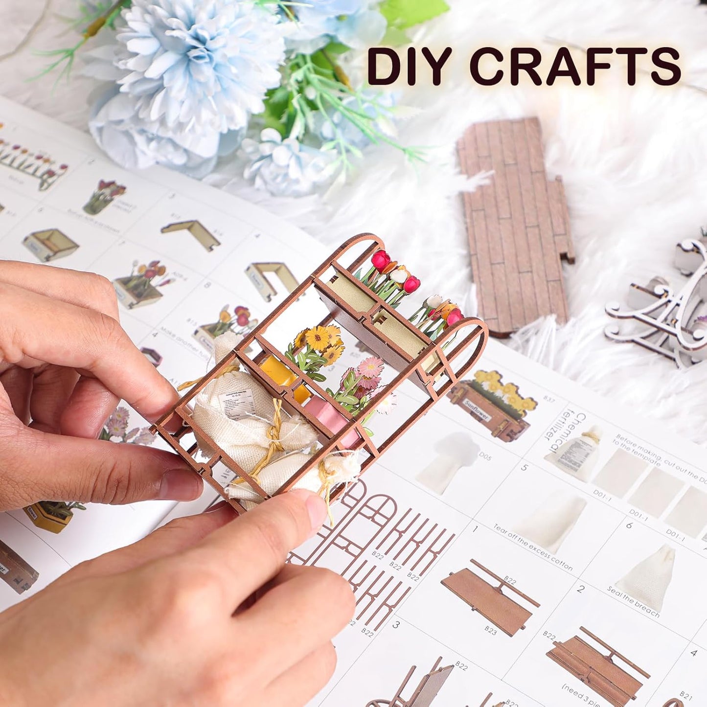 Book Nook Kits for Adults, Miniature House Dollhouse Kit for Teens, DIY Crafts for Adults, Bookshelf Decor Garden House with LED Light, Gifts for Family and Friends