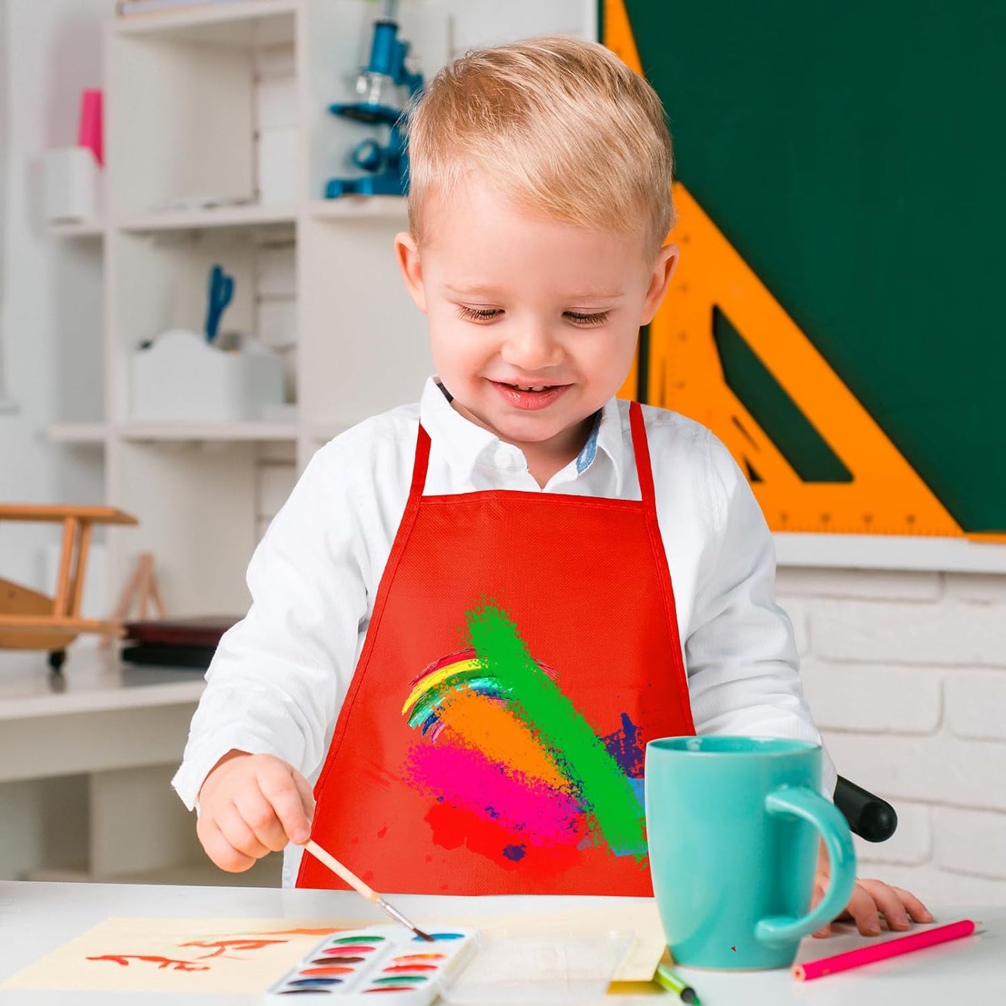 8 Pcs Kids Apron Painting Aprons for Kids Art Smocks Paint Apron Bulk for Painting Classroom Activity Kitchen Crafts Party Supplies(Red)
