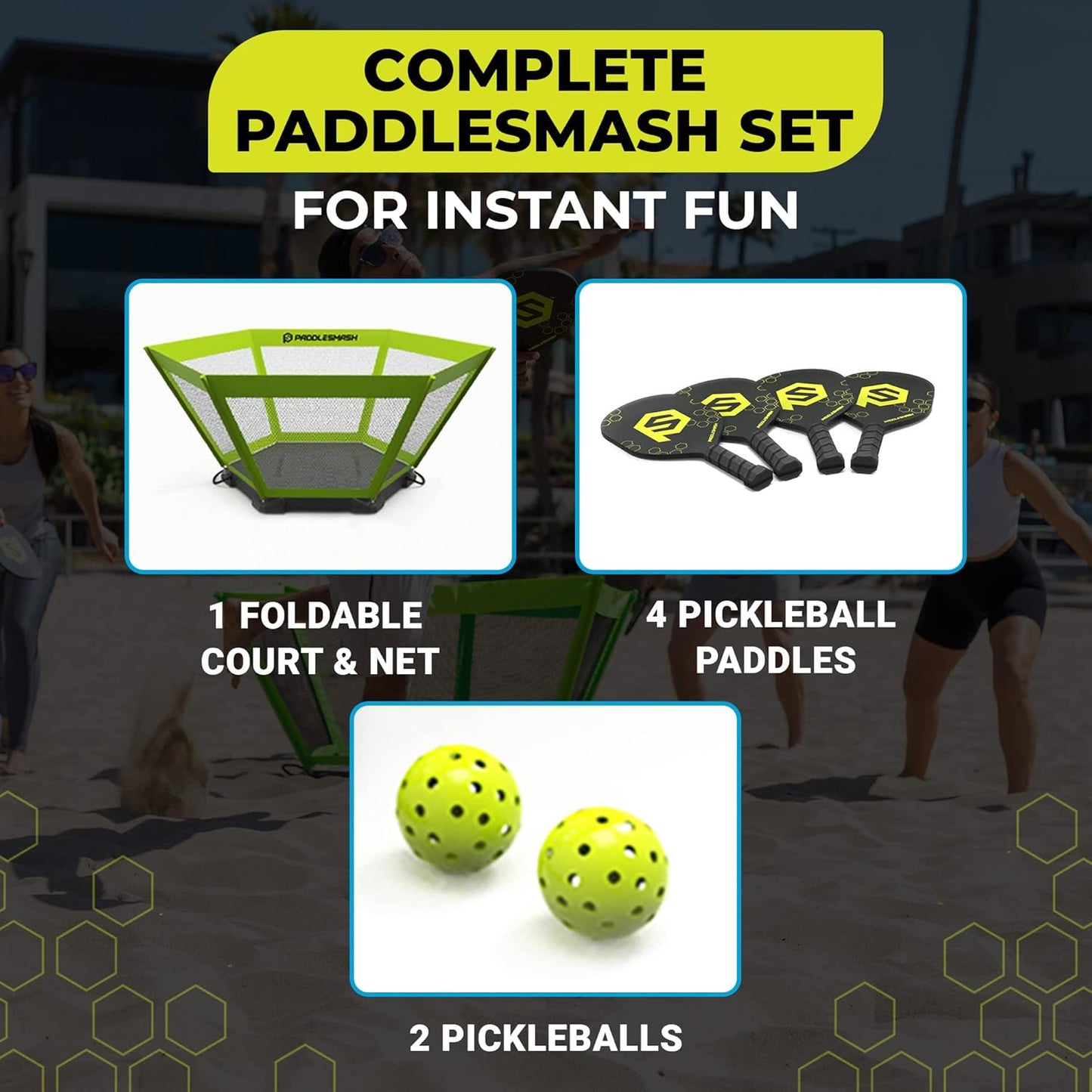 PaddleSmash - Pickleball Yard Game As Seen on Shark Tank - Beach, Backyard, Tailgate & Lawn, Outdoor Activities for Adults and Family - Easy Assembly