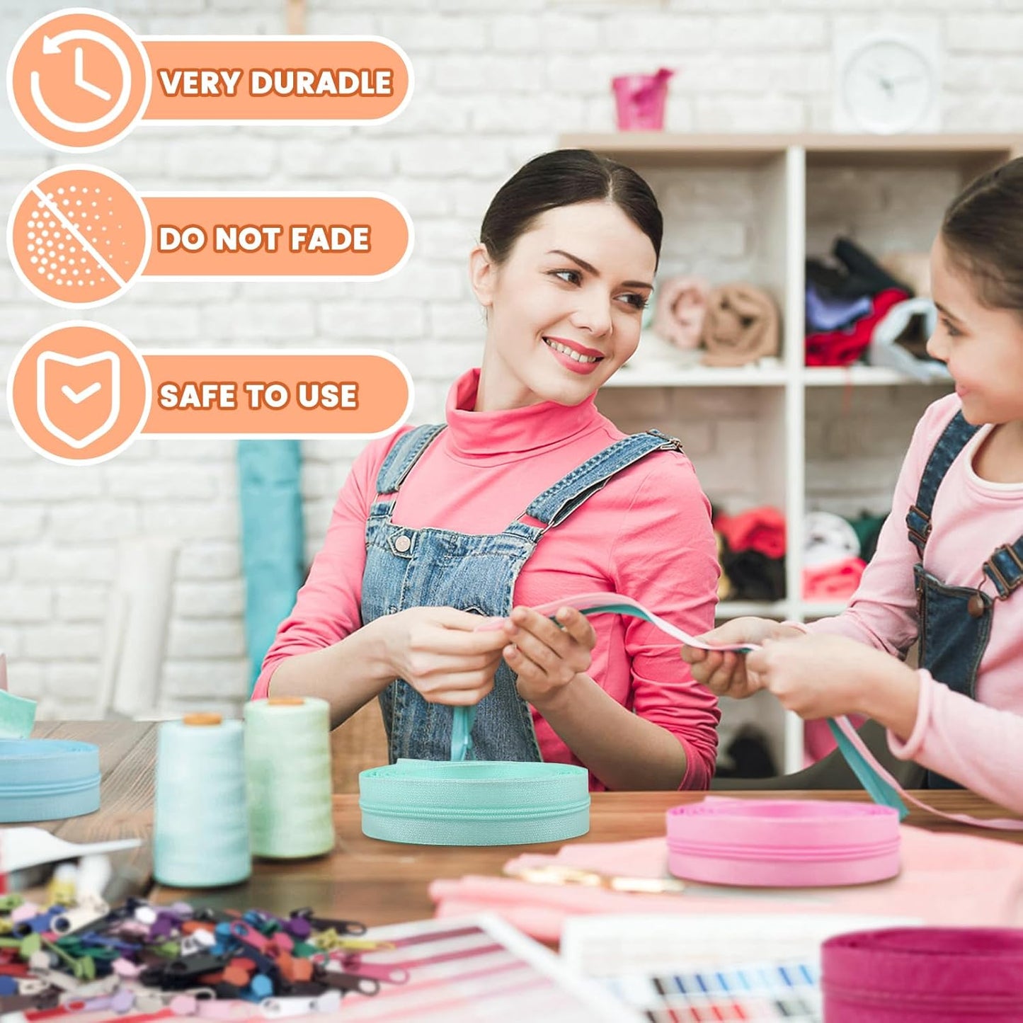 DOITEM 22.2 Yards/ 20 m 10 Pieces Assorted Colors #5 Nylon Coil Zippers, Sewing Zippers Endless Zips with 40 Pieces Zipper Sliders Zip Heads for Sewing Tailor Craft Supplies