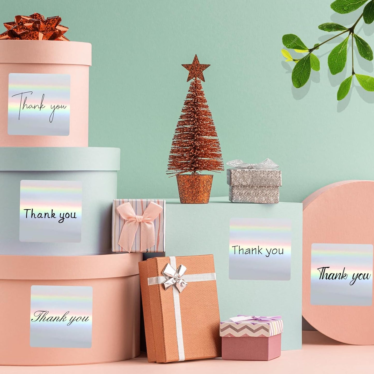 Square Thermal Labels Stickers 3" x 3", Holographic Square Thermal Stickers Labels, Glitter Self-Adhesive Direct Thermals Label for Small Business- Holographic Silver