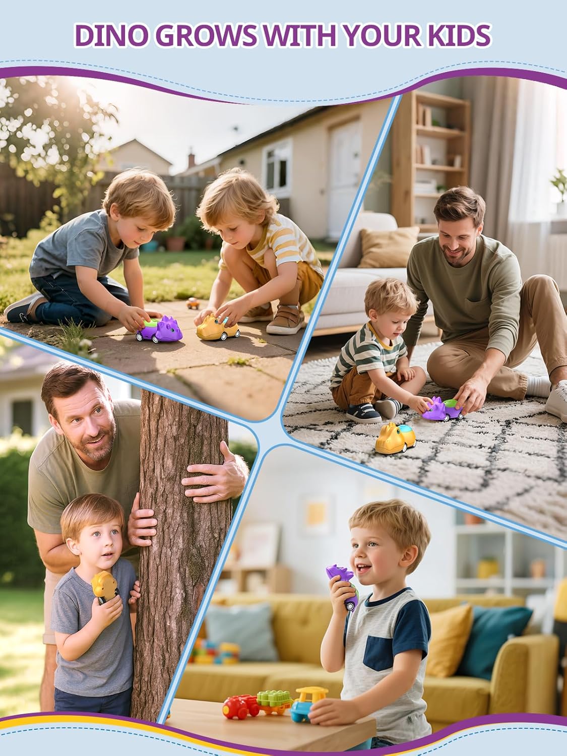 Dinosaur Walkie Talkies for Kids Rechargeable, Dino Toy Cars for Boys & Girls Ages 3-7, Crystal-Clear Audio, 48 Hours of Play, Fun Indoor & Backyard, Birthday Gift for Toddler, 2 Pack