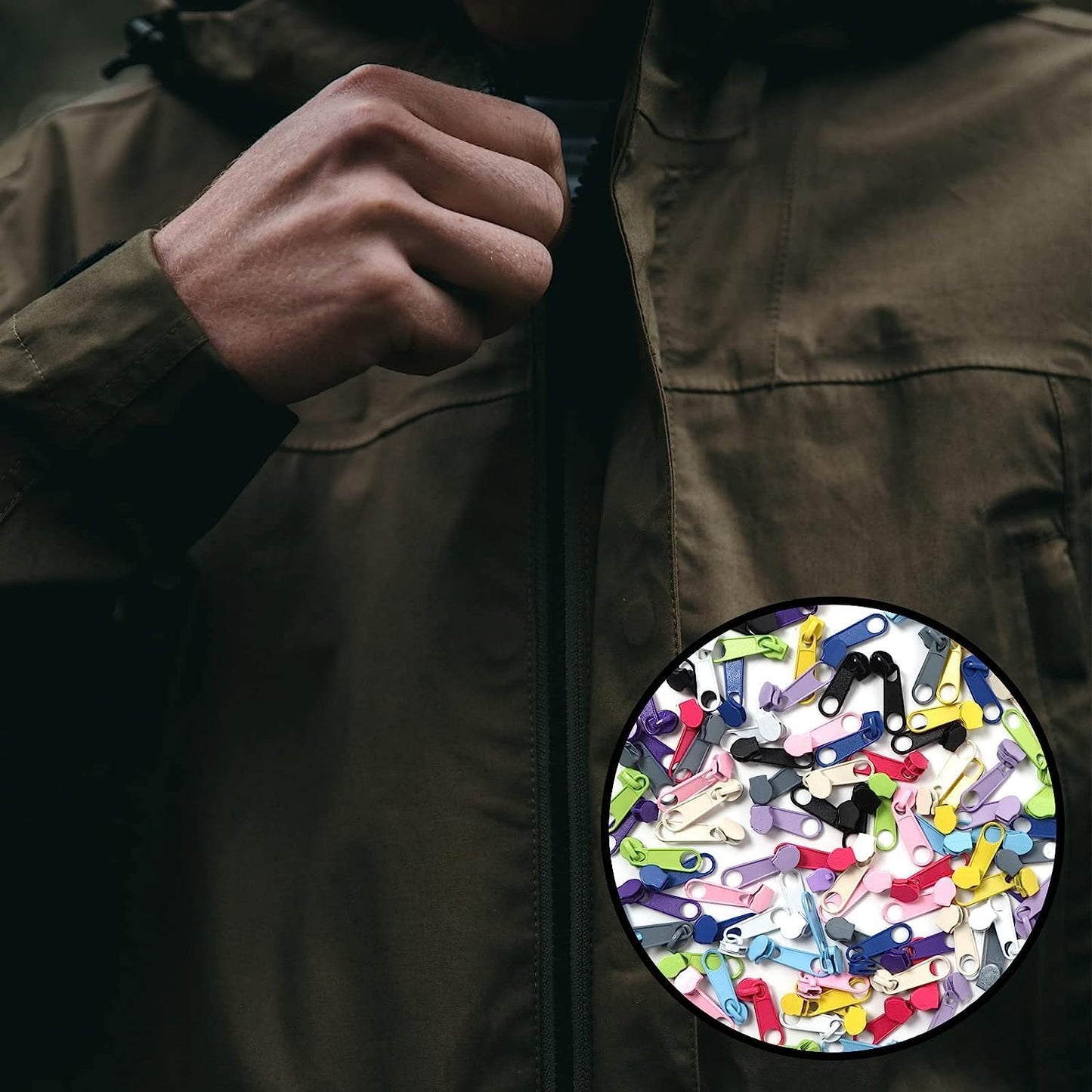 DOITEM 96Pcs Zipper Repair Kit - 3# Zipper Pull Rescue Kit (12 Colors) for Clothing Jackets, Purses, Luggage, Backpacks