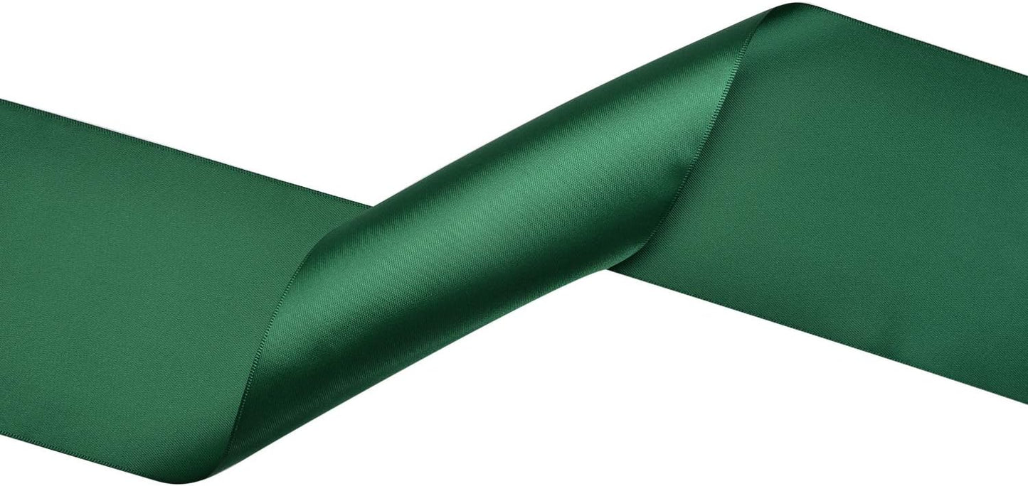 YAMA Double Face Satin Ribbon Roll - 4 inch Wide Solid Color Craft Ribbon, Great for Chair Sash,Making Bow, Sewing and Wedding Bouquet- 5 Yard/Spool, Green