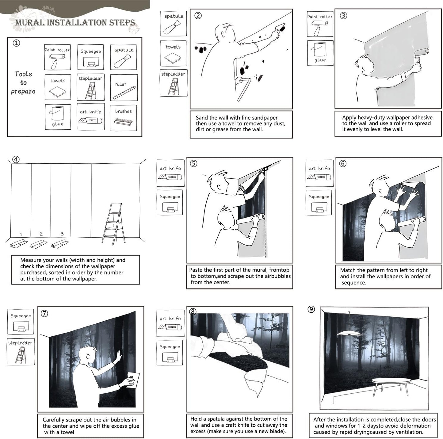 AFZEVEB-Foggy Dark Forest Wallpaper Landscape Tree Wall murals for Bedroom 114"x74"(Not Peel and Stick)