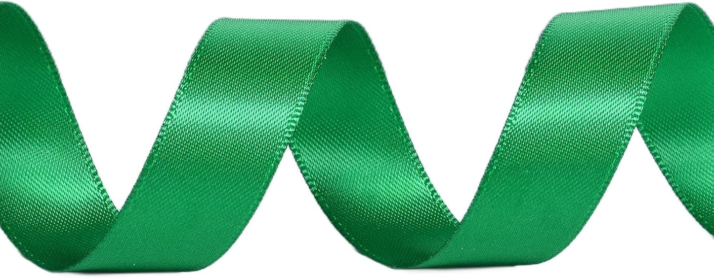 YAMA Green Double Faced Satin Ribbon 5/8 Inch 25 Yards Emerald Green Ribbon for Gift Wrapping Crafts Hair Bows Wedding Party Decoration