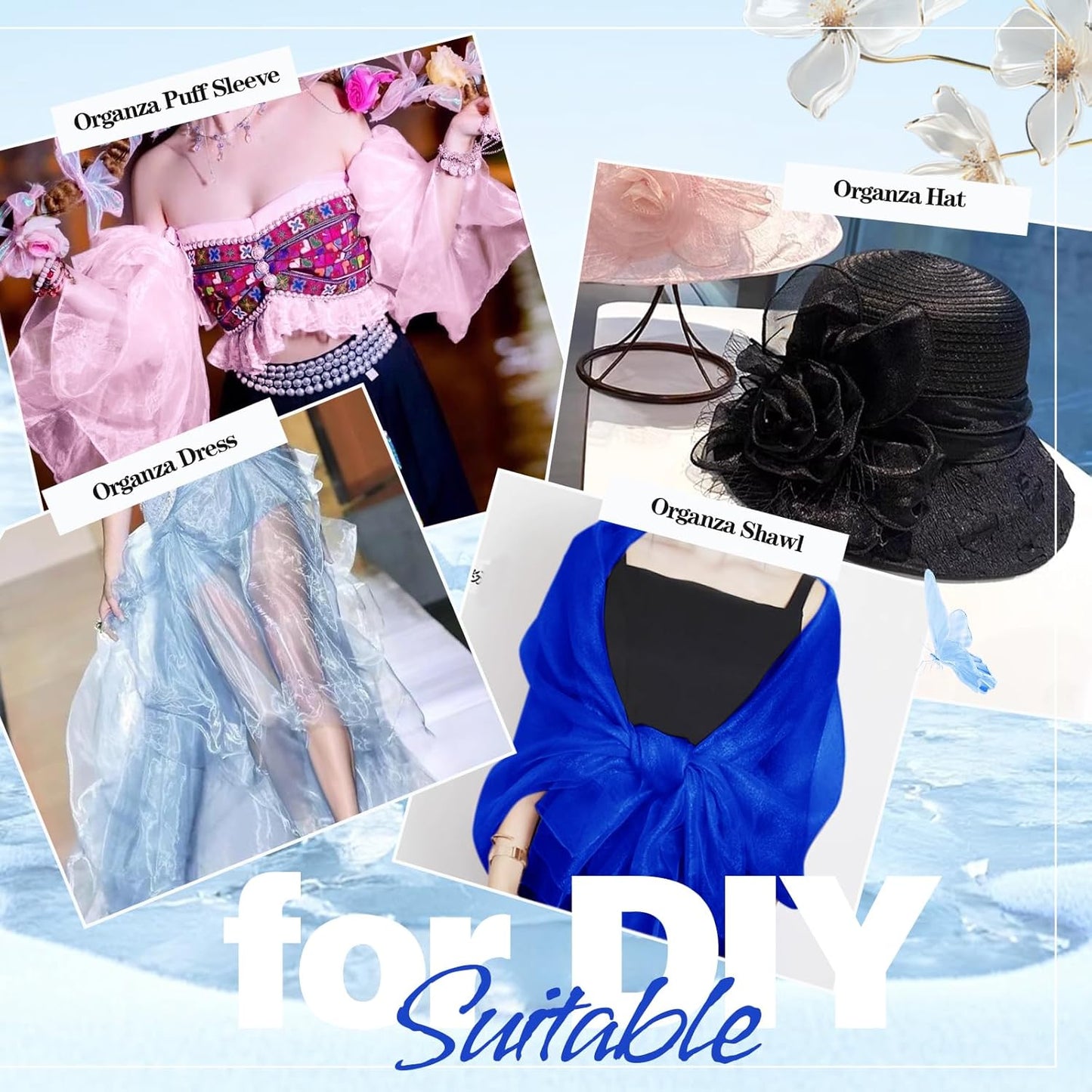 VACVELT Sheer Organza Fabric by The Yard, 60 Inch Wide Royal Blue Organza Fabric Bolt Bridal Sheer Tulle Fabric, Silk Organza Roll for Wedding Party Decorations Backdrop Curtain (10 Yards)