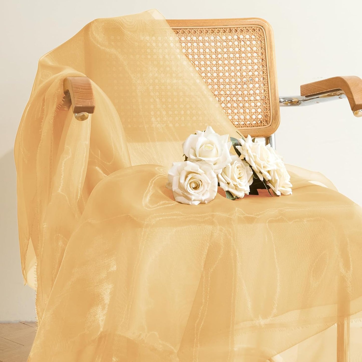 P Pothuiny Sheer Organza Fabric by The Yard, 1 Yard x 60 Inch Wide Bridal Champagne Organza Tulle Fabric Roll Shiny Gauze Fashion Dress Sewing Craft for Wedding Party Decorations Backdrop