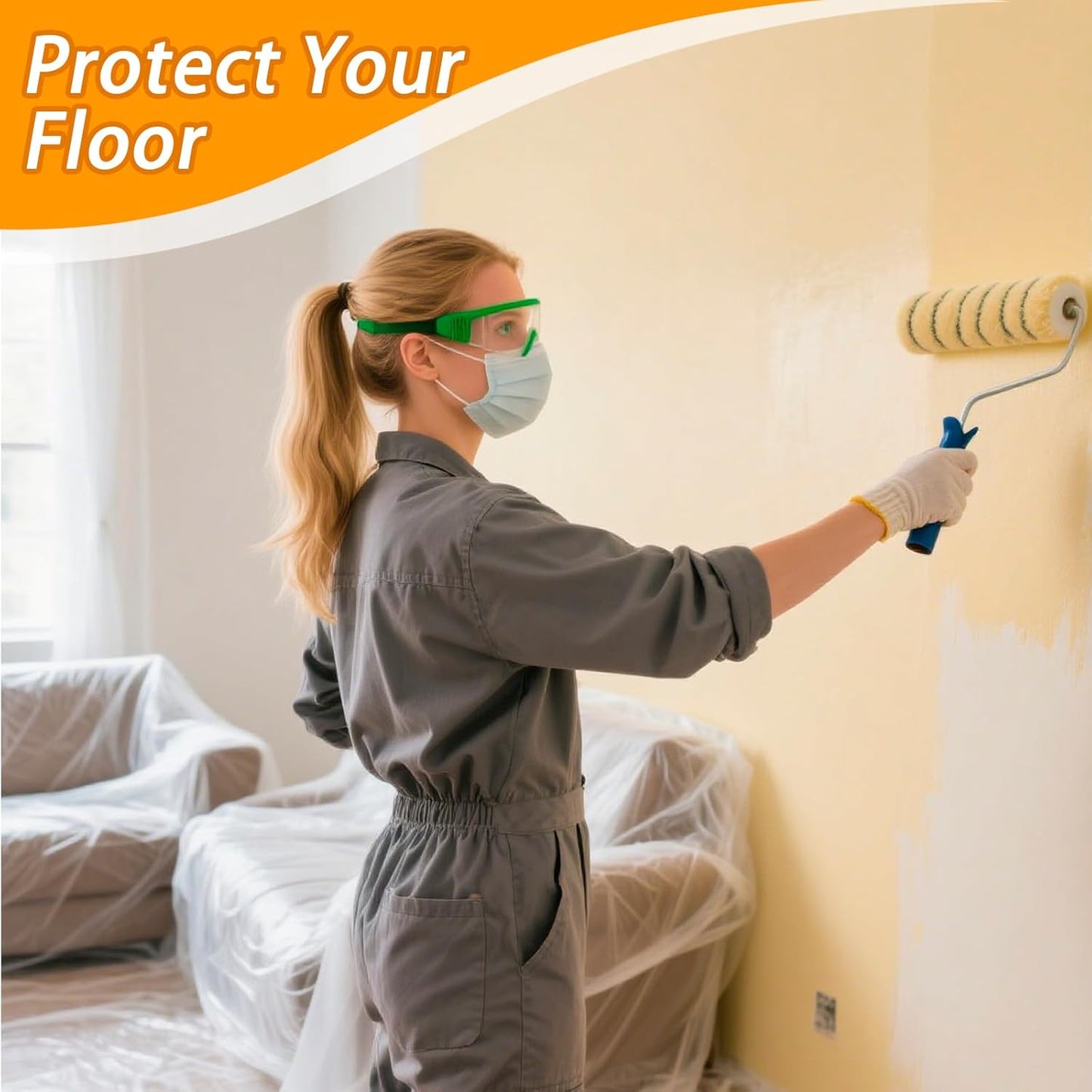 Pre-Taped Masking Film 22" x 66' for Painting,Plastic Automotive Tape and Drape,Paint Protection Film with Built-in Tape, Drip-Free Painting for Cars,Walls, Floors, Furniture(4 Rolls)