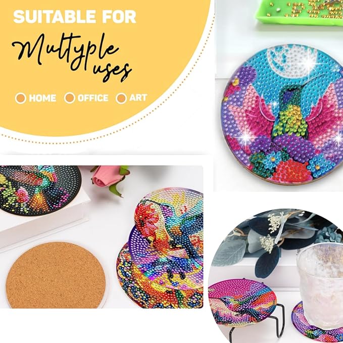 8 Pcs Humming Bird Diamond Painting Kits | Diamond Painting Kits with Holder | Diamond Art Coasters for Beginners Adults - Perfect Art Craft Supplies Gift!… (Humming Bird)