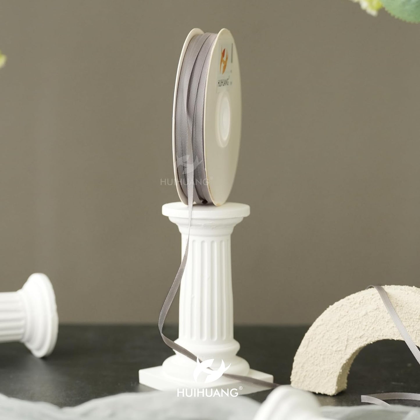 HUIHUANG Thin Silver Satin Ribbon 1/8 inch x 100 Yards Roll Small Thin Crafts Ribbon Double-Faced for Hanging, Sewing, Christmas, Wedding, Gift Wrapping, DIY Bows