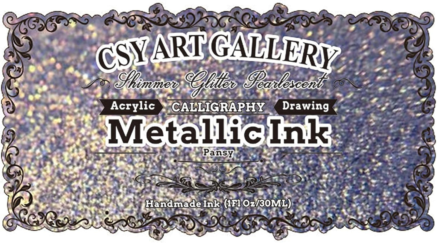 CSY Art Gallery Colorshift Acrylic Liquid Ink-Metallic Paint -Metal Calligraphy Inks -Craft Paint for Terracotta,Model Car,Leather,Painting,Wood (Pansy)