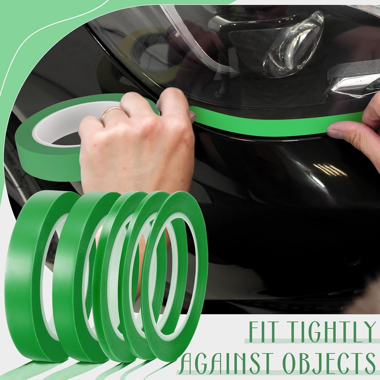 Xuniea 5 Rolls of Vinyl Tape Masking Tape Automotive Car Auto Paint for Curves, High Temperature Vinyl Low Tack(1/16 Inch, 1/8 Inch, 1/4 Inch, 1/2 Inch, 3/4 Inch,Green)