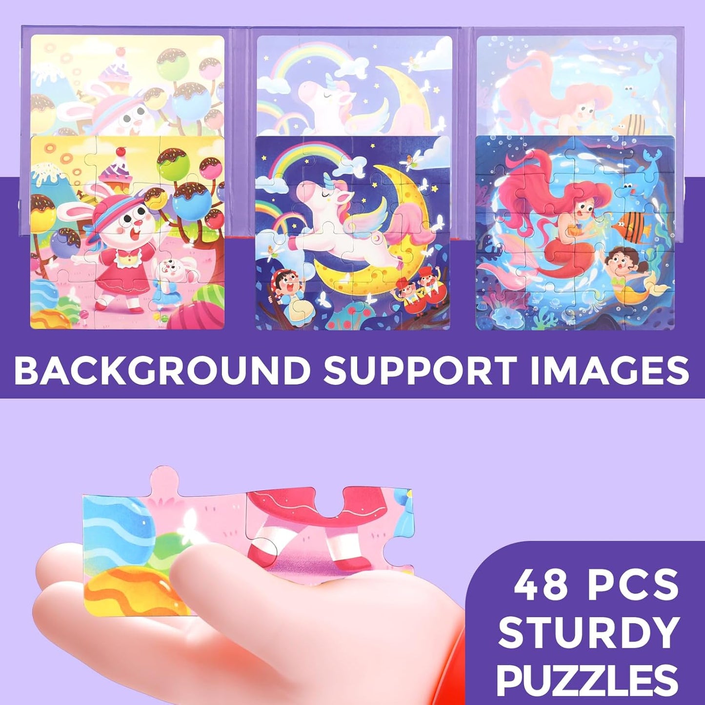 Magnetic Puzzles for Toddlers 1-3, Cartoon Mermaid Magnet 3 in 1 Jigsaw Puzzle, Kids Travel Puzzles Toys, Preschool Learning Toy for Kids 1-8 Year (Mermaid)