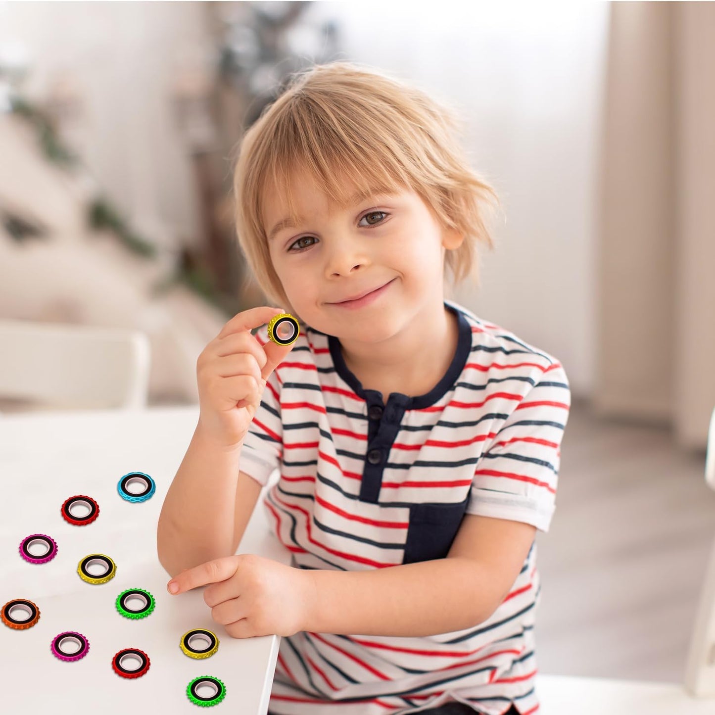 Fidget Toys Sensory Ring for Kids, Finger Spinner Rings Quiet Finger Spinne Fun Fidgets for Student Classroom Prize Stocking Stuffers (12PCS)