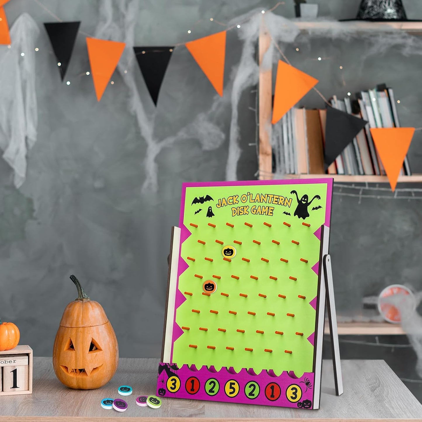 8 Pcs Halloween Carnival Disk Drop Game Jack O'Lantern Wood Desktop Disc Drop Game Halloween Party Favors for Family Tabletop Activities Birthday Party Supplies 13 x 10.2 Inches