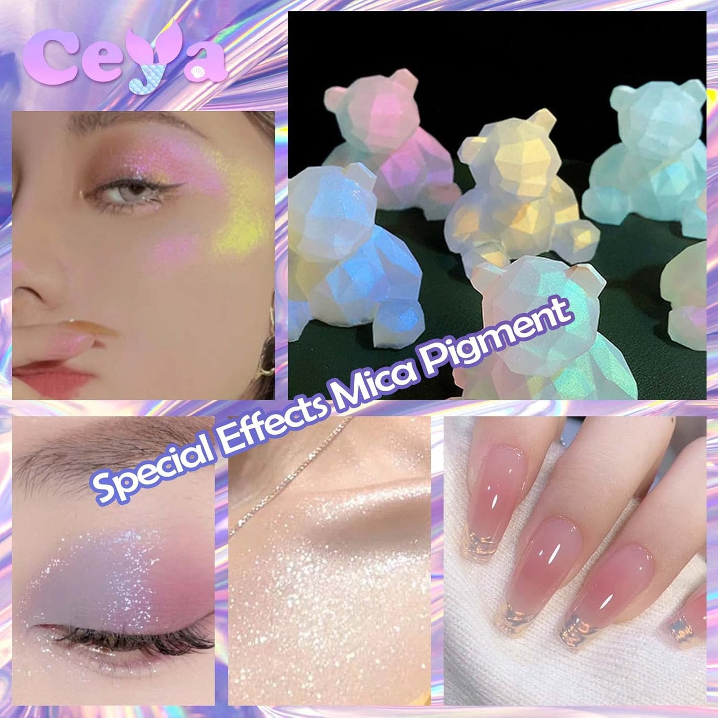 Ceya Interference Mica Powder, 1.8oz/ 50g Ghost Dreamland Chrome Nail Powder, Cosmetic Grade Pearlescent Effect Color Shift Pigment for Epoxy Resin, Makeup Shimmer, Nail Polish,Soap Dye,Candle Making