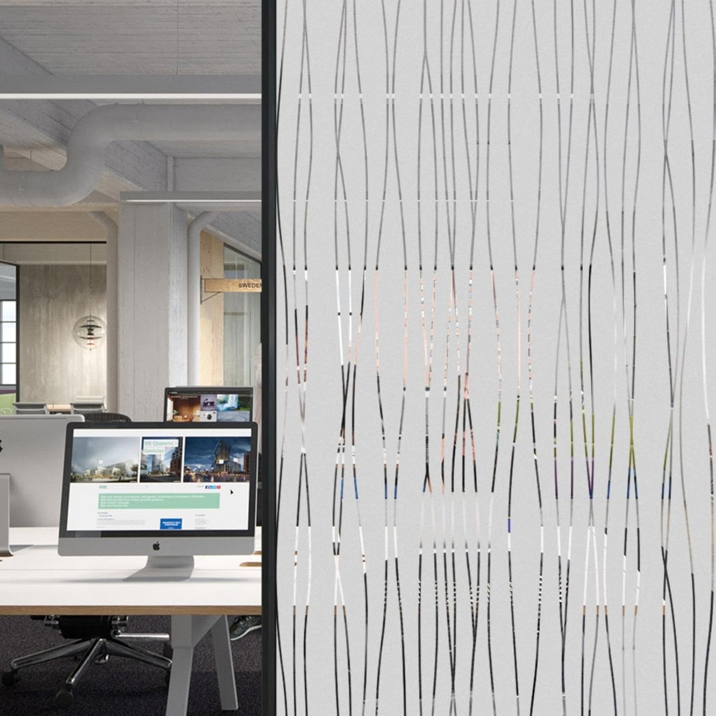 Finnez Window Privacy Film Decorative Frosted Window Cling Privacy Film for Glass, Non-Adhesive Heat Anti-UV for Home Office Living Room, Irregular Stripe Patterns, 35.4 x 157.4 Inches