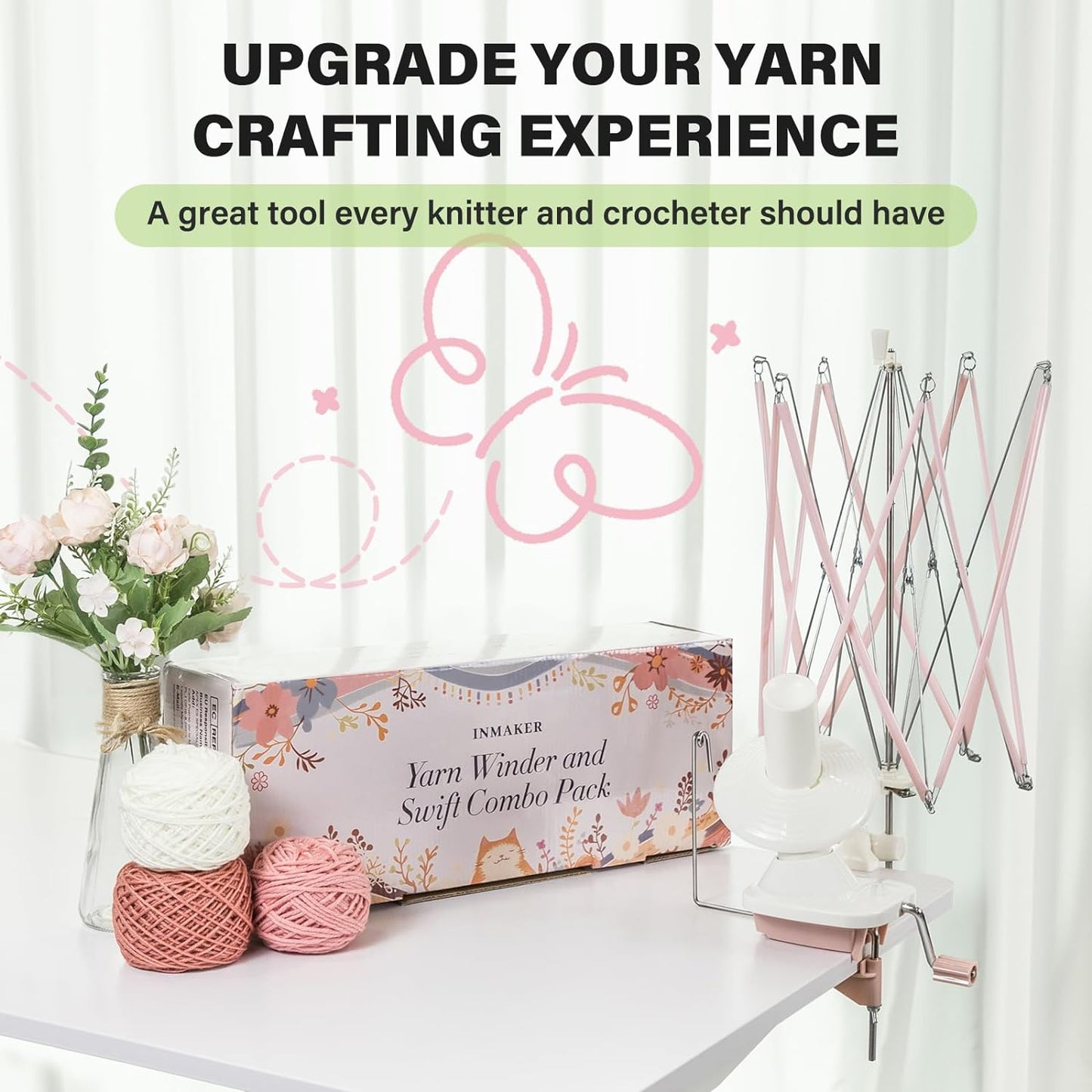 INMAKER Yarn Winder and Swift, Ball Winder and Swift Combo for Crocheting & Knitting, Quick Install Yarn Spinner, Essential Tool for Crafting Enthusiasts