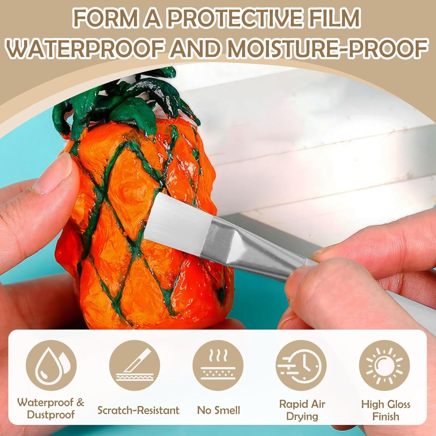 Air Dry Clay Glaze & Varnish 2-Pack (Matte & Gloss) - 100ml Each with Brush, Waterproof & Scratch Resistant Gloss Clay Varnish for Pottery/DIY Crafts/Sculptures