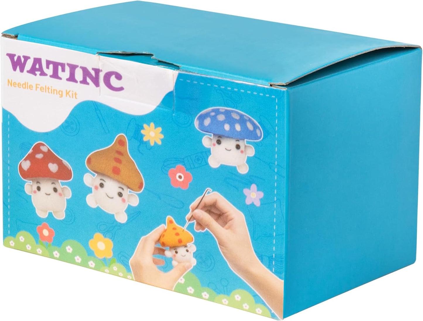 WATINC Needle Felting Kit - 3 Set Unique Different Cute Doll Wool Felt Needle Tools Foam Pad Instruction, DIY Home Decoration Craft Party Supplies for Art Work Starter Beginners (Mushroom)