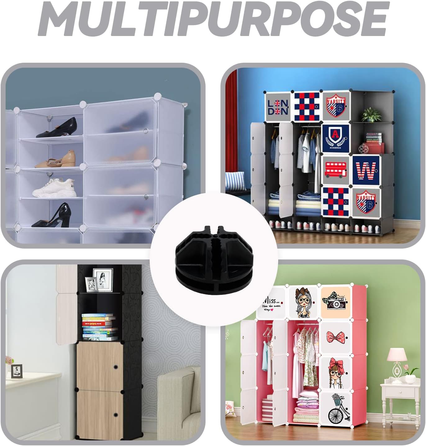 64 Pcs Black Plastic Connector, Wire Grid Cube Connector for Modular Closet Storage Organizer and DIY Wire Cube Storage Unit