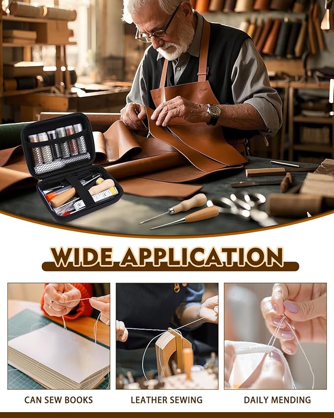 BAGERLA Upholstery Repair Kit, 50 Pcs Heavy Duty Sewing Kit with 8 Colors Thread 32 Pcs Upholstery Needles, Sewing Awls for Hand Stitching Car Sofa Shoe Backpack Craft DIY