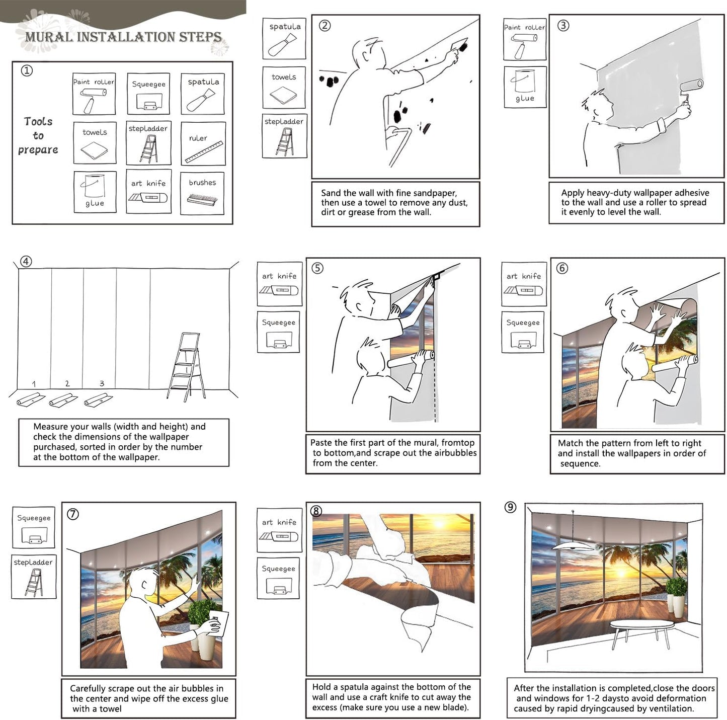 AFZEVEB-3D Landscape Wallpaper seafront verandahs Wall murals for Bedroom 136"x96"(Not Peel and Stick)