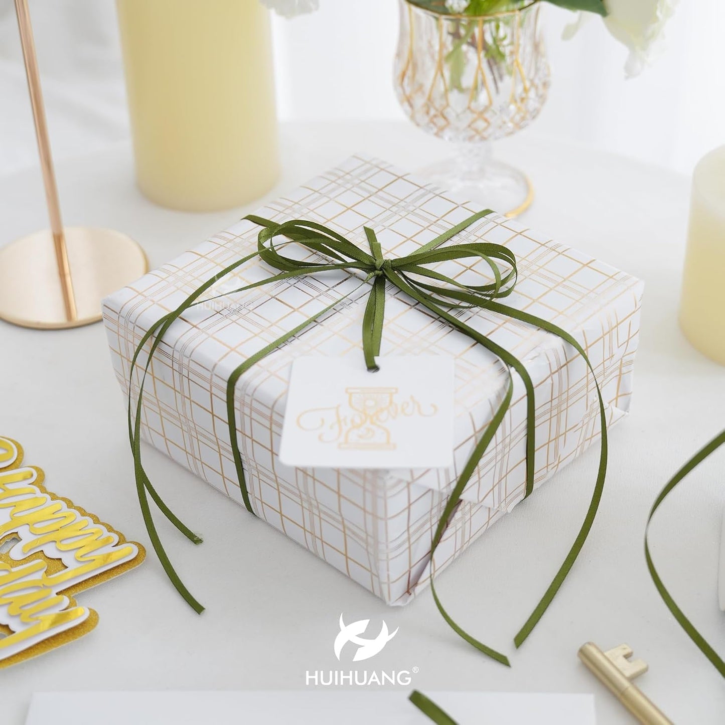 HUIHUANG 1/8 inch Moss Green Ribbon Solid Color Thin Satin Ribbon 100 Yards Double Faced Thin Crafts Ribbon for Hanging Gift Tags Invitation Card DIY Crafts Gift Wrapping Bows Bouquet Decoration