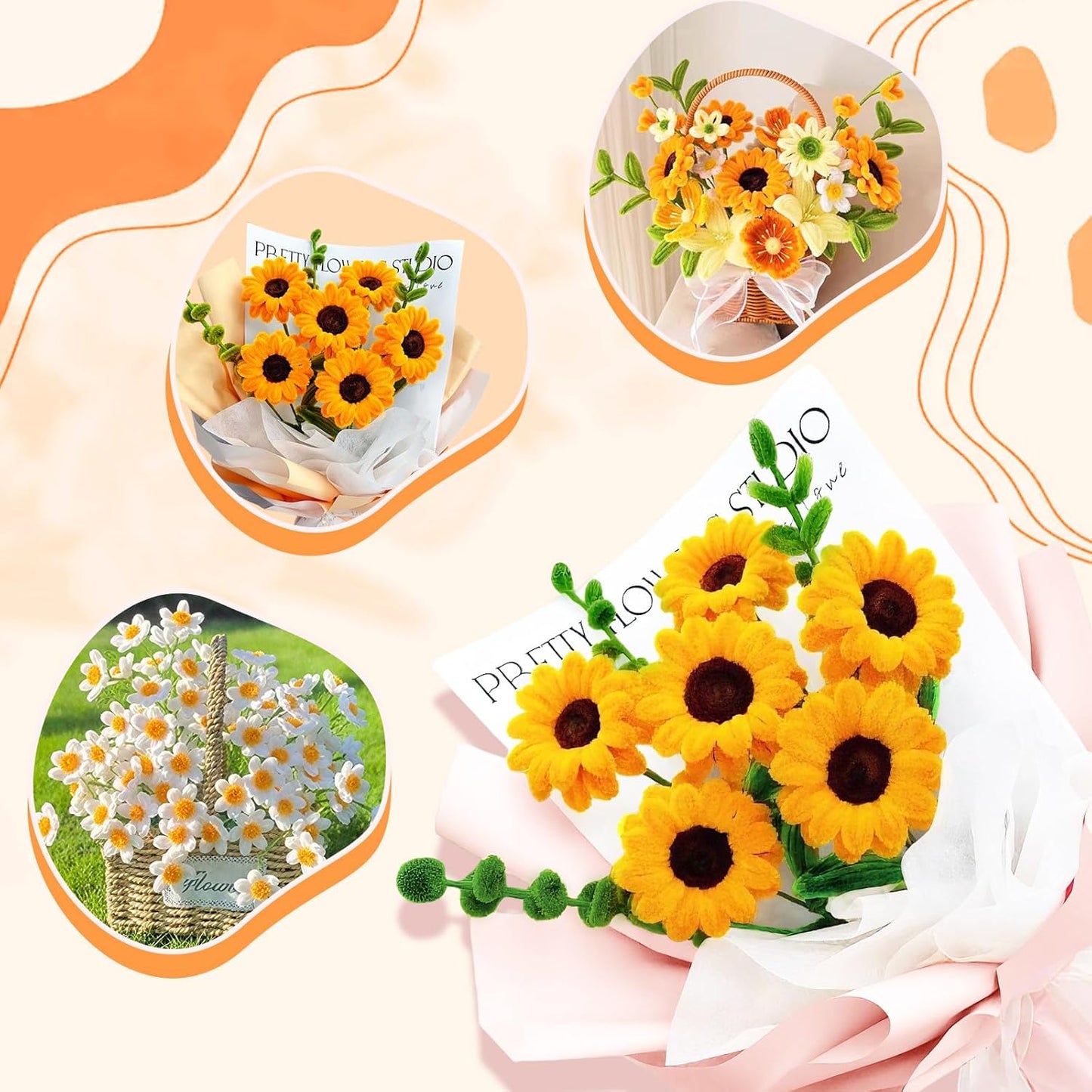 FACIACC 600PCS Pipe Cleaners Craft, 6 Assorted Colors Chenille Stems for DIY Bouquet Christmas Gift Party Decor (Yellow)