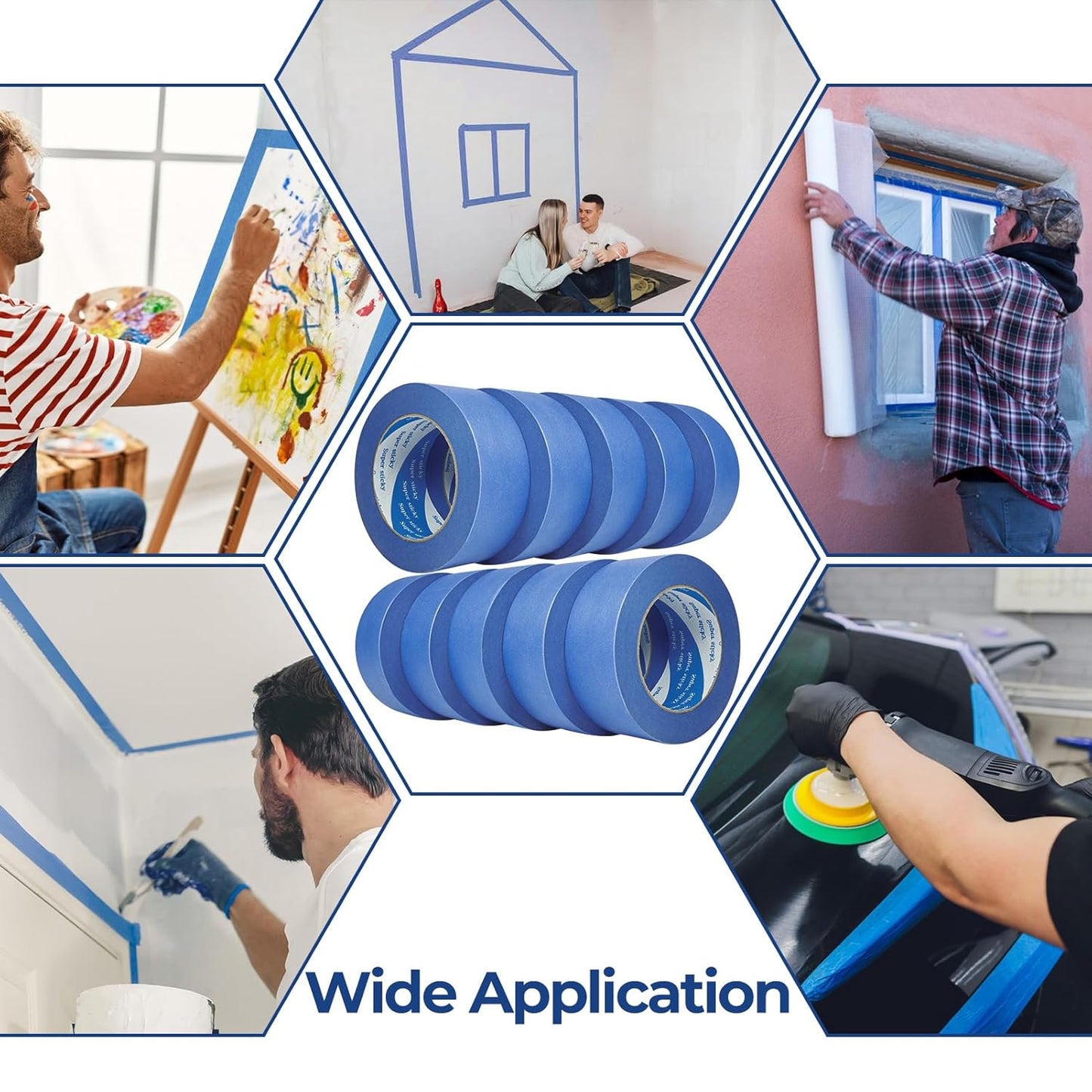 10 Rolls Blue Painters Tape 2 Inch, Bulk Masking Master Tape 60 Yards, Wall Masking Tape No Residue, Multi-Surface Painter's Tape for Wall Painting Edge Treatment DIY Crafts,600 Yards Totally
