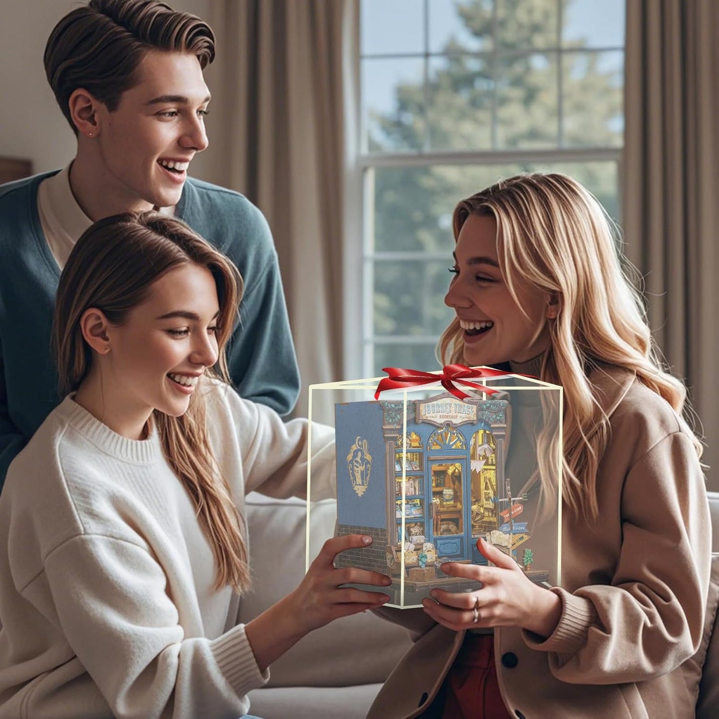 Fsolis Book Nook Kit, DIY Miniature Scene House Kit for Adults and Beginners Tiny House Mini Bookshop Model Bookshelf 3D Puzzles Nook Decor Gifts for Women Teenagers (Journey Trace Bookshop)