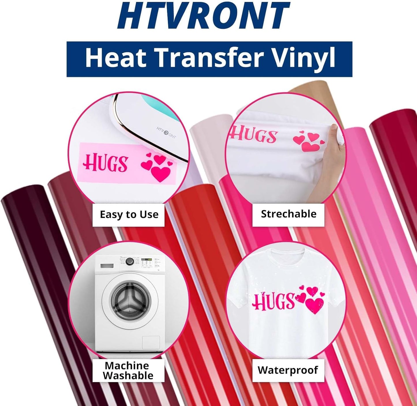 HTVRONT Pink Heat Transfer Vinyl - 13 Sheets Hot Pink HTV Vinyl in 12 Assorted Colors, Red Iron on Vinyl for Cricut & Cameo - Easy to Cut & Weed