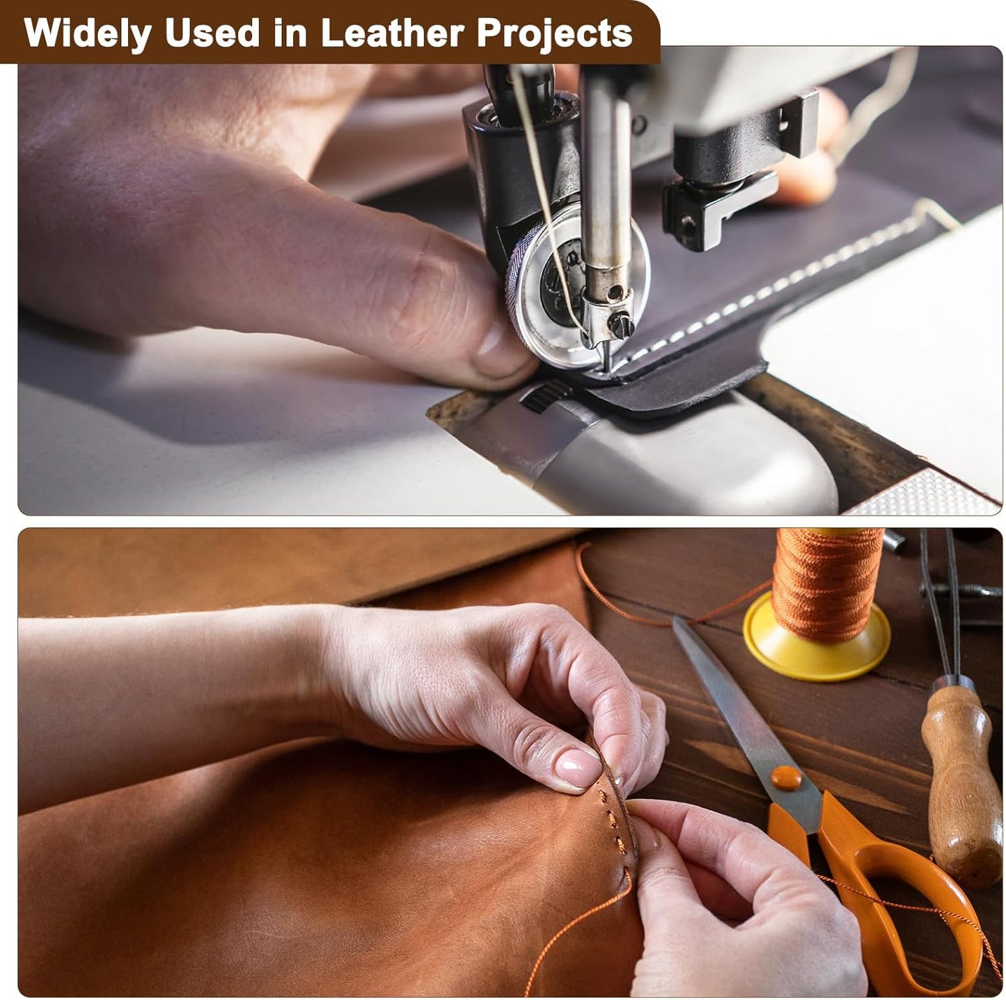 uxcell 150D 0.8mm Flat Waxed Thread 284 Yards Polyester Leather Sewing Waxed String Hand Stitching Waxed Cord for Leather Stitching Sewing Bookbinding DIY Craft Ginger Yellow