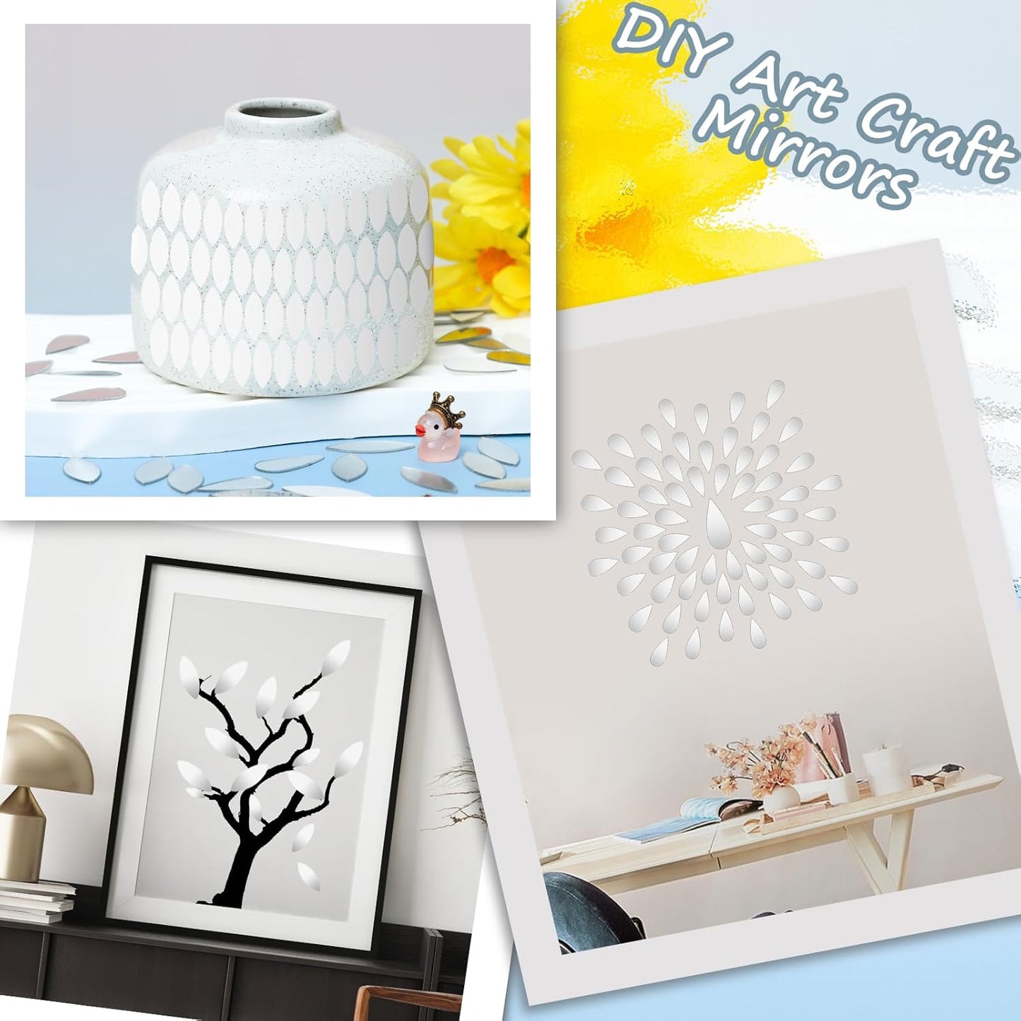 DARENYI 300Pcs Teardrop Craft Mirrors Mosaic Tiles Bulk Tiny Teardrop Craft Mirrors Stickers Pieces Mini Self-Adhesive Acrylic Mosaic Pieces for DIY Projects Wall Decor