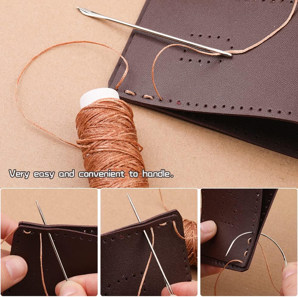 Ftyiwu Waxed Thread, Upholstery Needle and Thread 32 Yards with 7PCS Hand Sewing Needles for Home Upholstery Carpet Canvas Repair Leather Sewing (Dark Khaki)