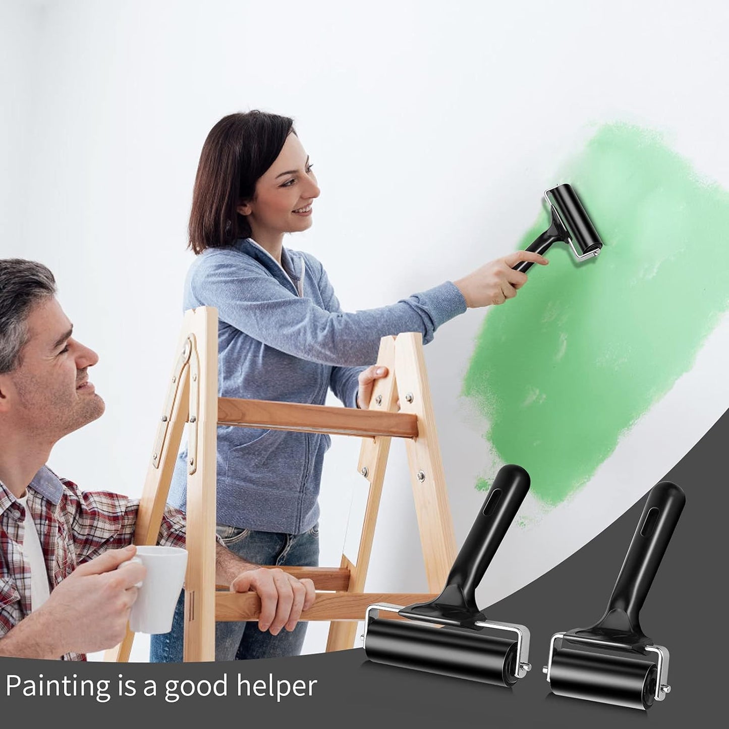 2Pcs Rubber Roller Brayer Rollers Hard Rubber 4 and 2.2 Inch for Printmaking (Black) by HRLORKC…