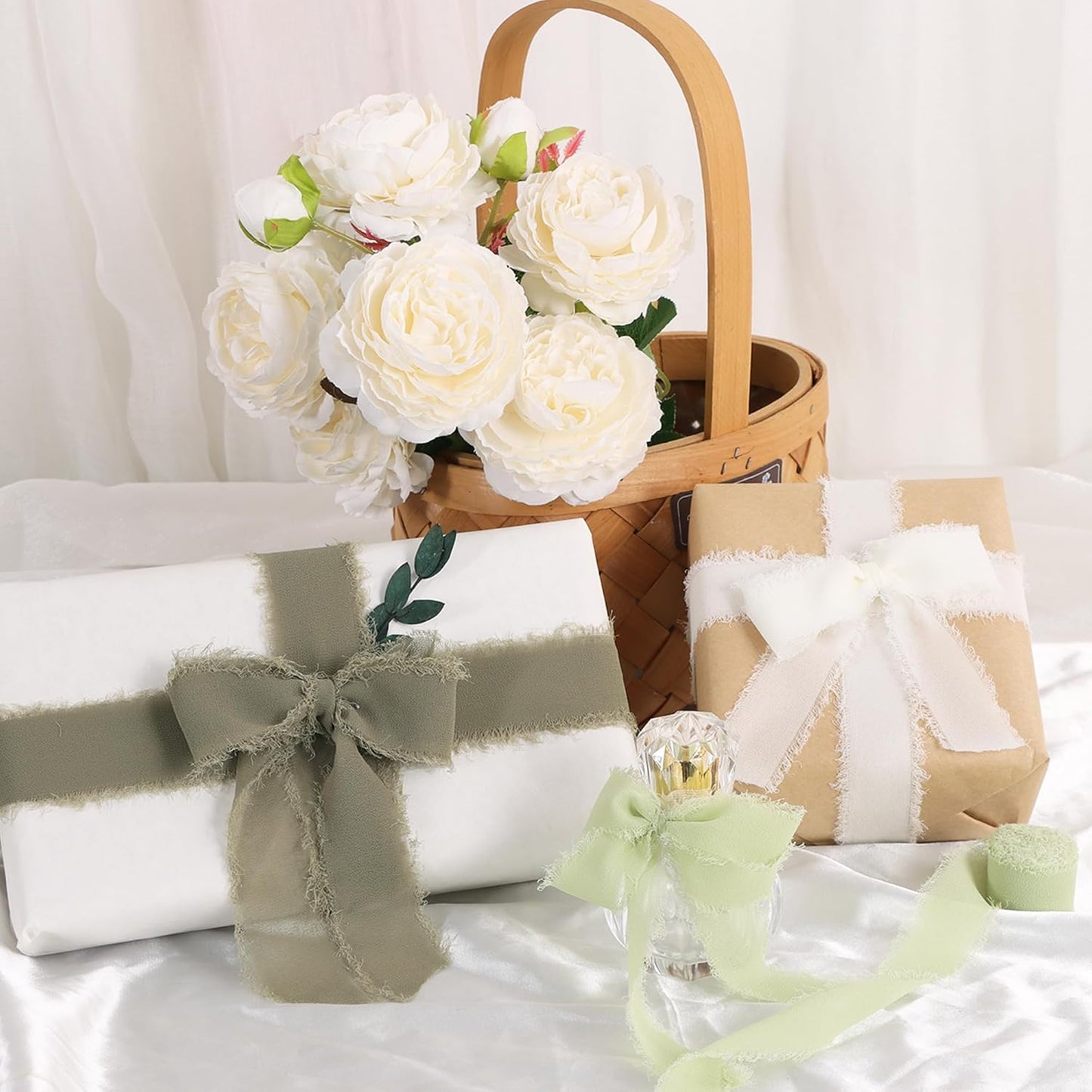 TONIFUL 4 Rolls Blue & Orange Chiffon Ribbon 1 1/2 inch× 5.5 Yards Ribbon Fabric Silk Ribbon for Gift Wrapping Wedding Party Decoration Flower Bouquet Wrapping Bows Making DIY Crafts