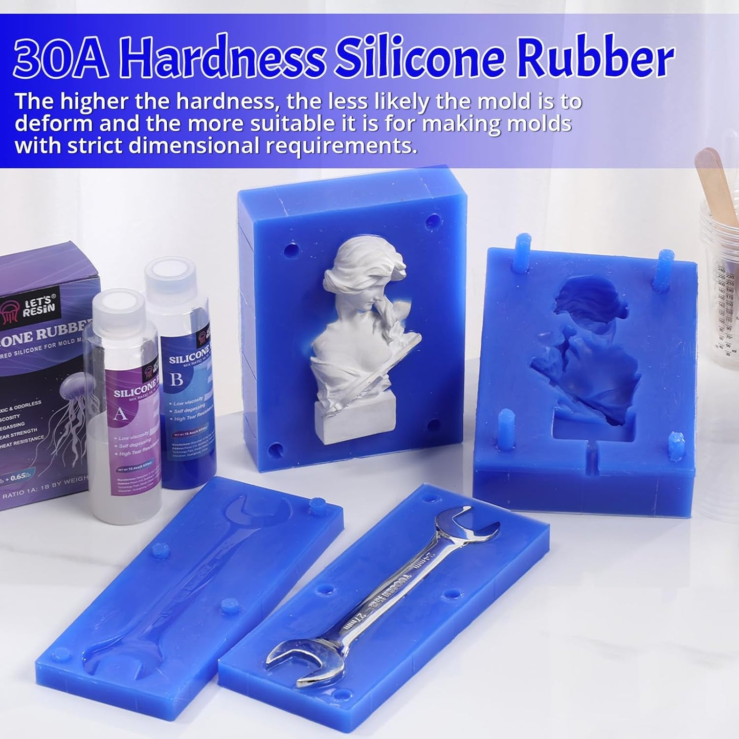 LET'S RESIN Silicone Molds Making Kit 30A, Blue Silicone for Making 2 Part Molds, Liquid Silicone Rubber Mixing Ratio 1:1 - Ideal for Resin Molds, 3D Molds DIY Making (20.8oz)