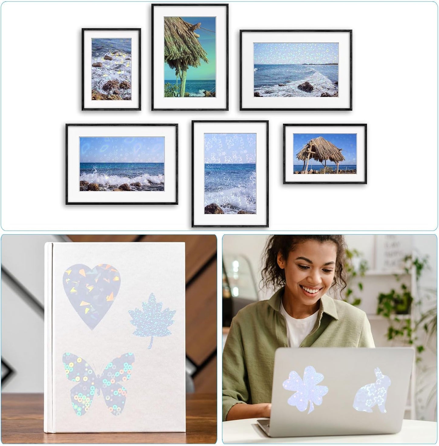 PATIKIL 8.3x5.8" Holographic Sticker Paper, 20Sheets A5 Polypropylene Self-Adhesive Transparent Waterproof Laminate Overlay Film for Photo Cards Scrapbook Decorations, Christmas Ribbon