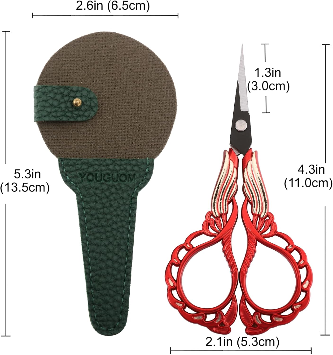 Little Sewing Scissors with Cover Sharp Detail Scissor for Craft Embroidery Needlework Threading Snips, Small Cross Stitch Shears Golden Red