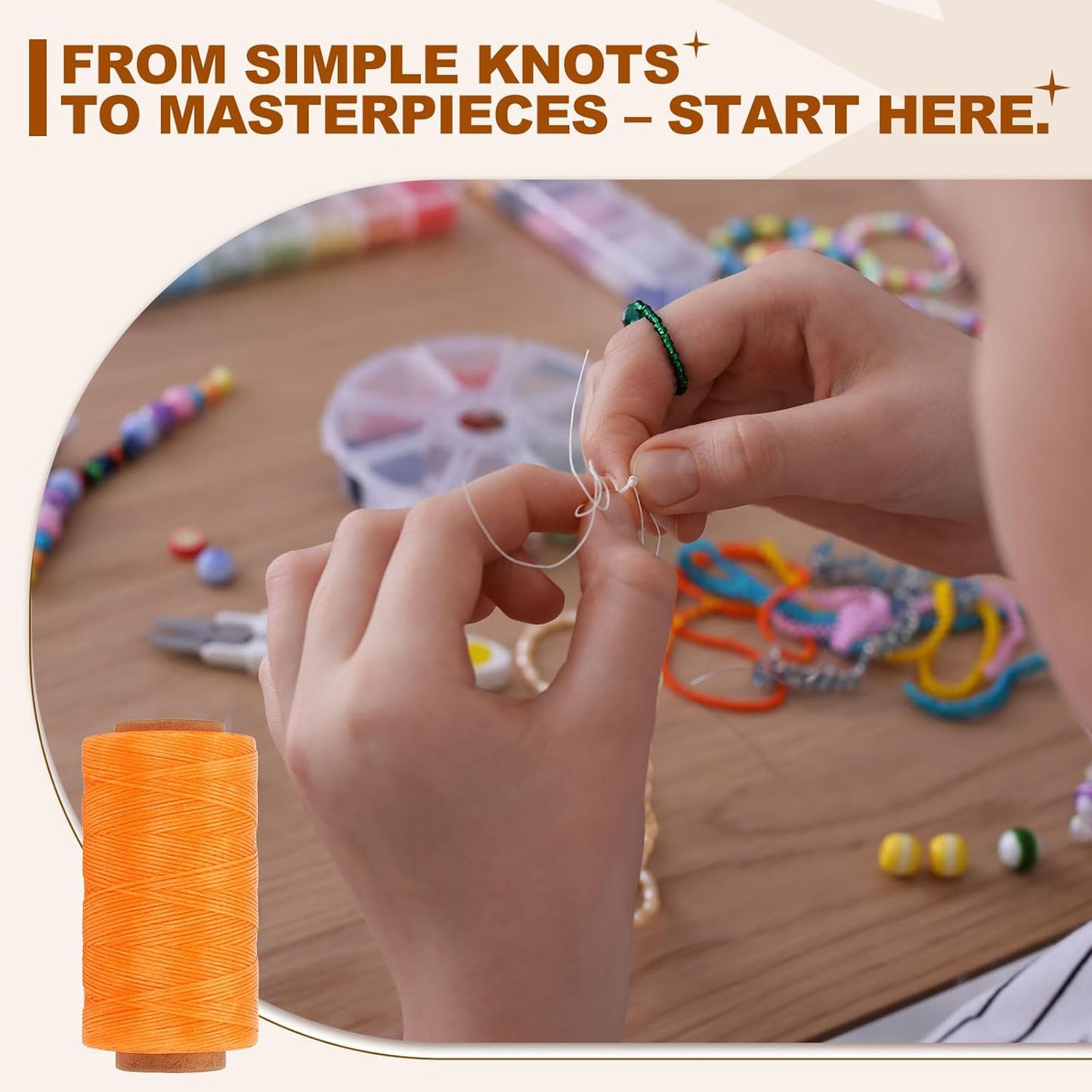 PATIKIL 284 Yard Flat Waxed Thread 150D 1mm Leather Sewing Cord for Repairing Shoes Bags Wallets Jewelry Making DIY Leather Craft, Fluorescent Orange