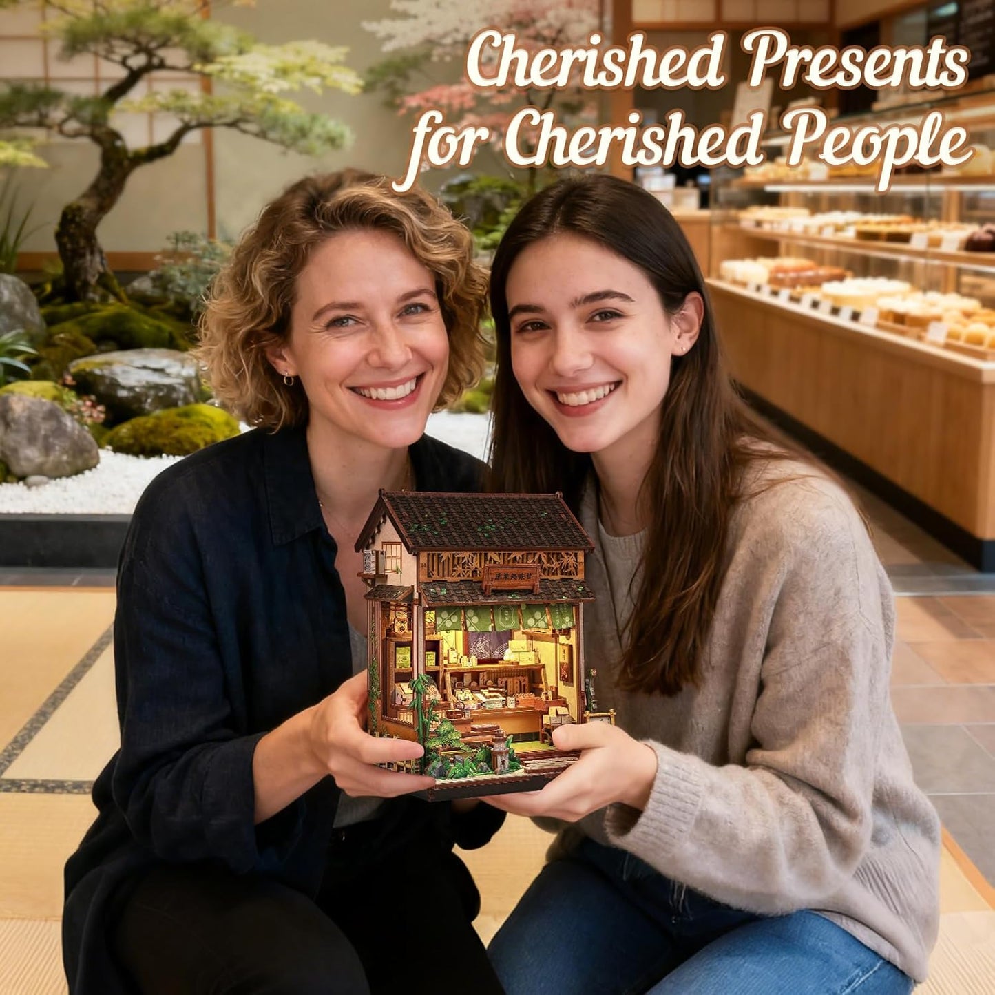 CUTEBEE Book Nook Kit - DIY Miniature House Japanese Sweet Wagashi Shop, Dollhouse Kit for Adults and Teens, Bookshelf Decor 3D Wooden Puzzle, Gifts for Family, Friends(Kanmi-dokoro Kurihara)