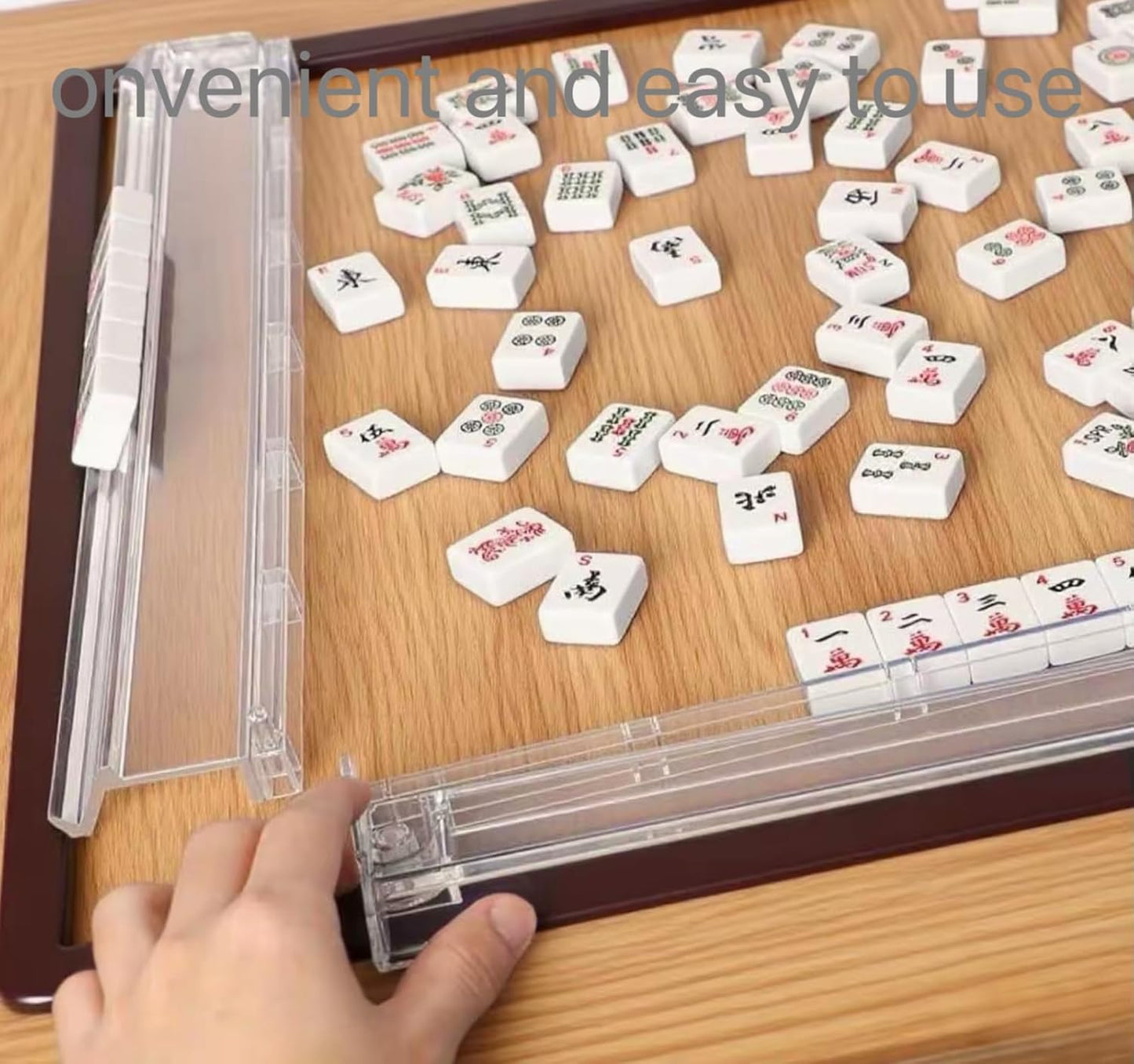 Mahjong All-in-One Tile Rack & Pusher, Clear Acrylic Mahjong Rack and Pusher Combo, Enhanced Mah Jongg Tile Holders Set of 4,Color,with 4 Dics (Transparent)