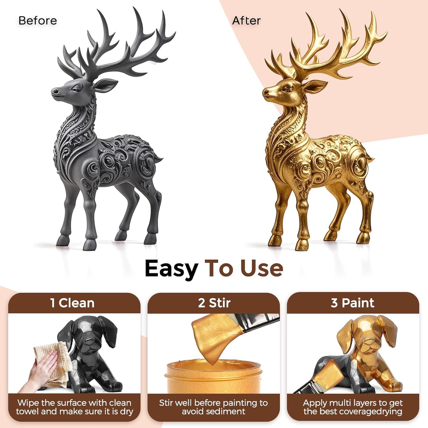 Nicpro Acrylic Paint Metallic, 6 Colors Gold, Silver, Copper, Brass, Bronze, DeepGold, 24oz/720ml Gold Leaf Paint, Non Toxic, Non Fading Paints for Art Painting, Handcrafts, Ideal for Multi-surface