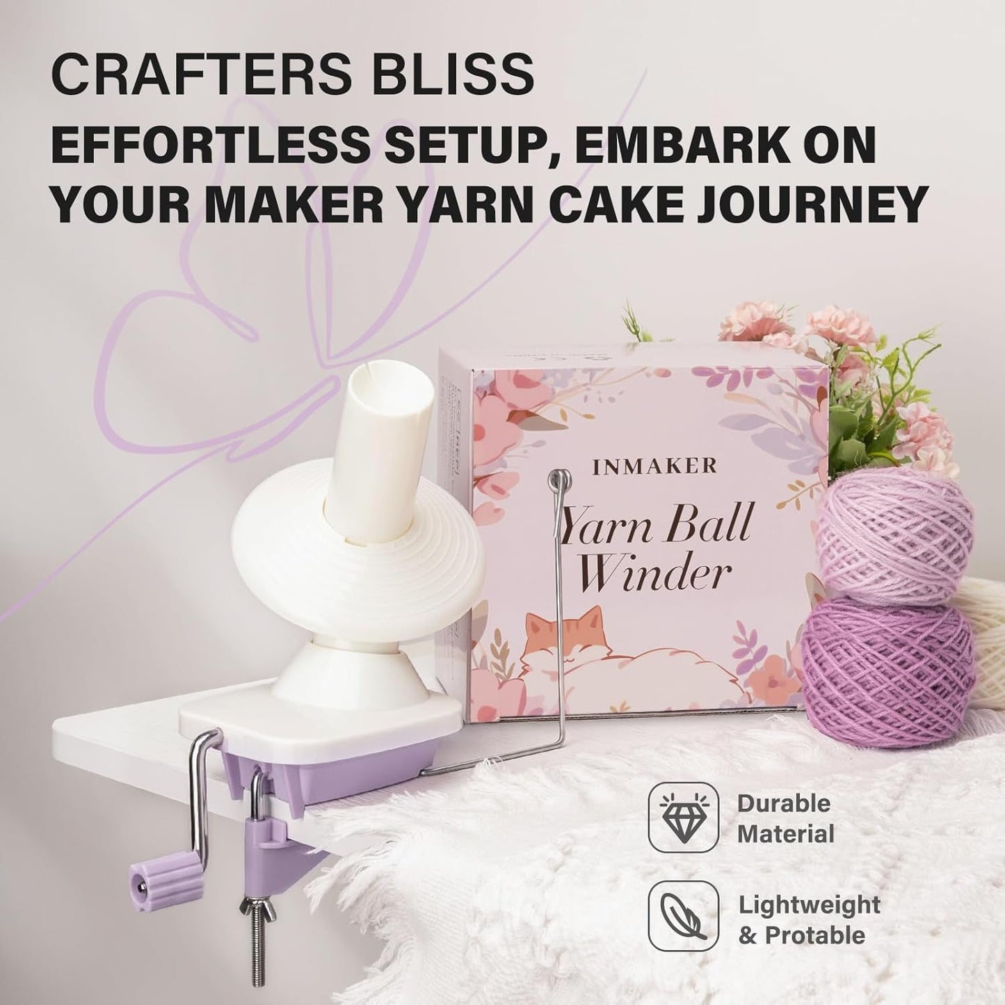 INMAKER Yarn Winder, Ball Winder for Crocheting & Knitting, Quick Install Portable Yarn Spinner, Essential Tool for Crafting Enthusiasts