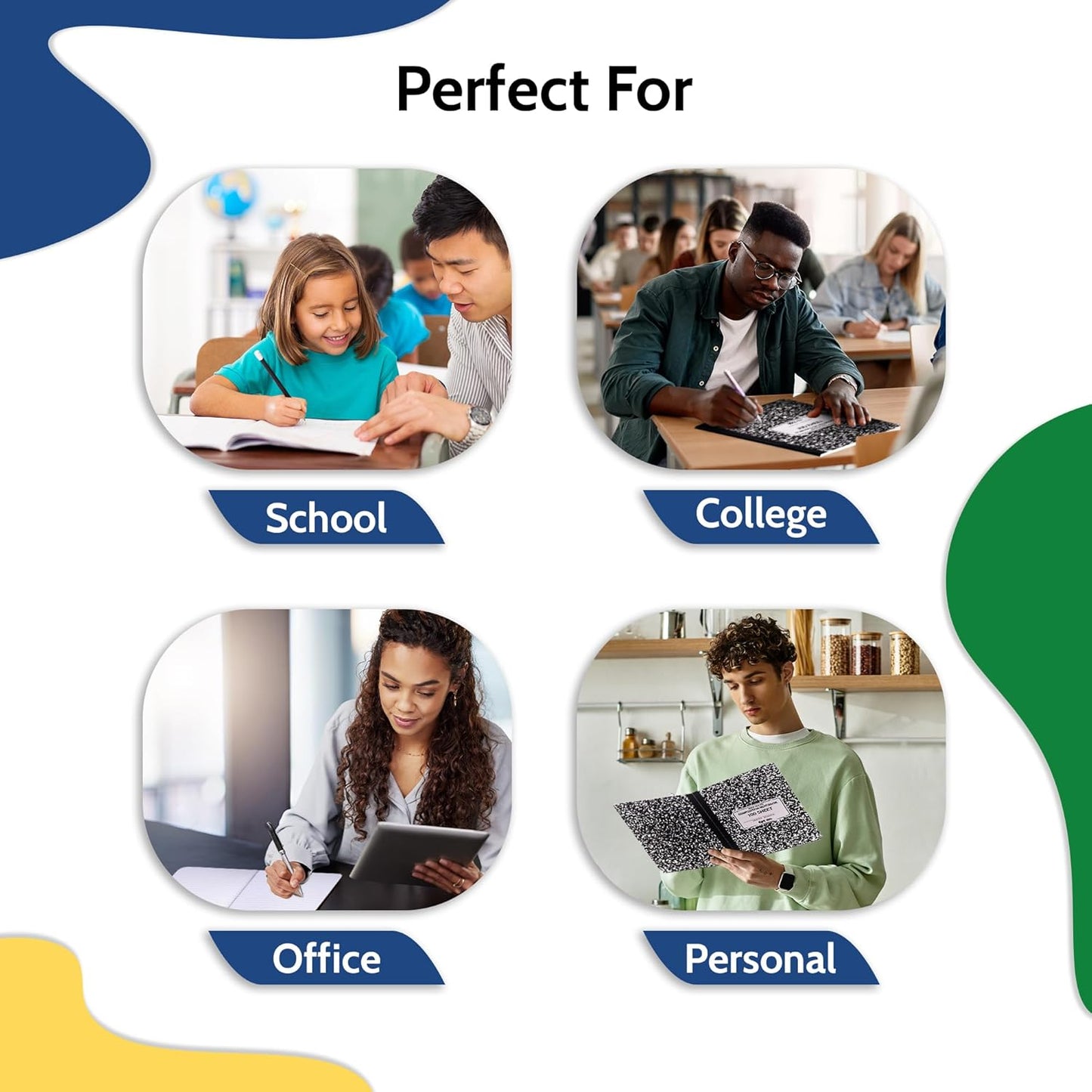 EPI Marble Hardcover Wide Ruled Composition Notebook | 200 Pages (100 Sheets), 9.75 x 7.5 in, Sturdy Sewn Binding | School, Office, Journaling, Notes - 4 Pack