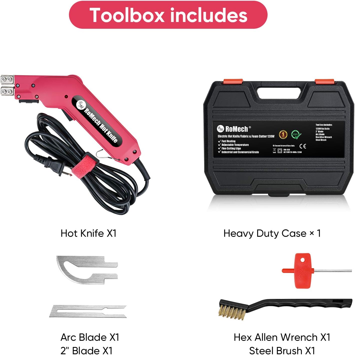 ROMECH Foam Cutter Pro Electric Hot Knife, 100W Styrofoam Cutting Tool Kit- with Heavy-duty Case Blades & Accessories RM-008 (100W)