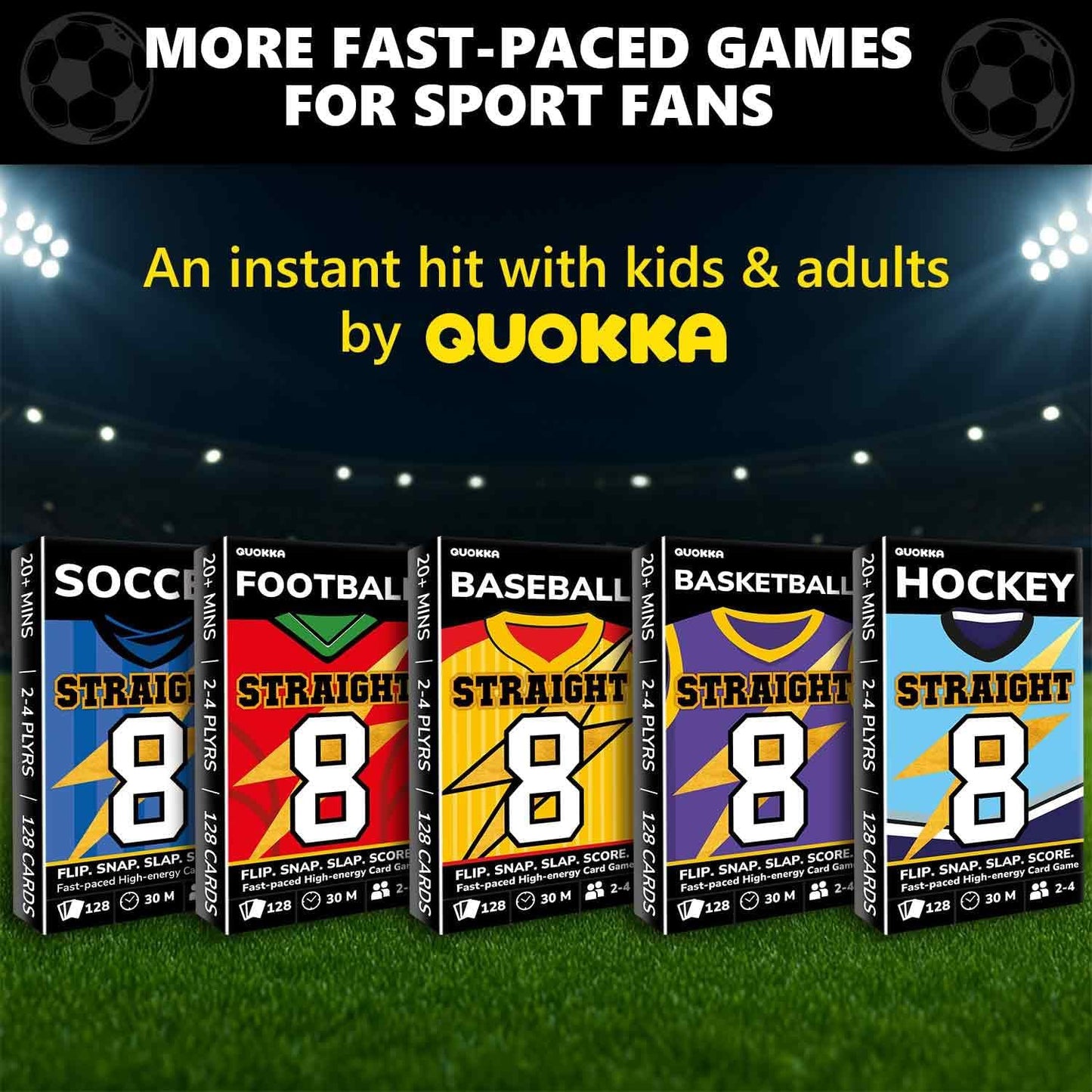 QUOKKA Soccer Fast-Paced Card Game for Kids & Adults – 128 Cards & Easy Rules – Quick & Fun Matching Game – 2-4 Players – Ages 8+ – Perfect for Family Games Night, Travel and Parties